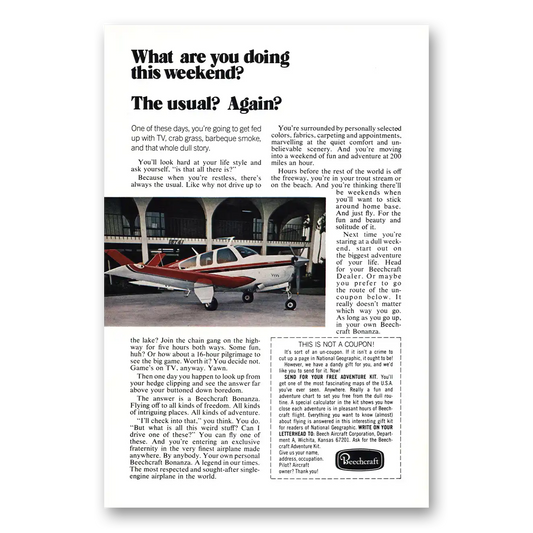 1973 Beechcraft Bonanza This Weekend Vintage Magazine Print Ad