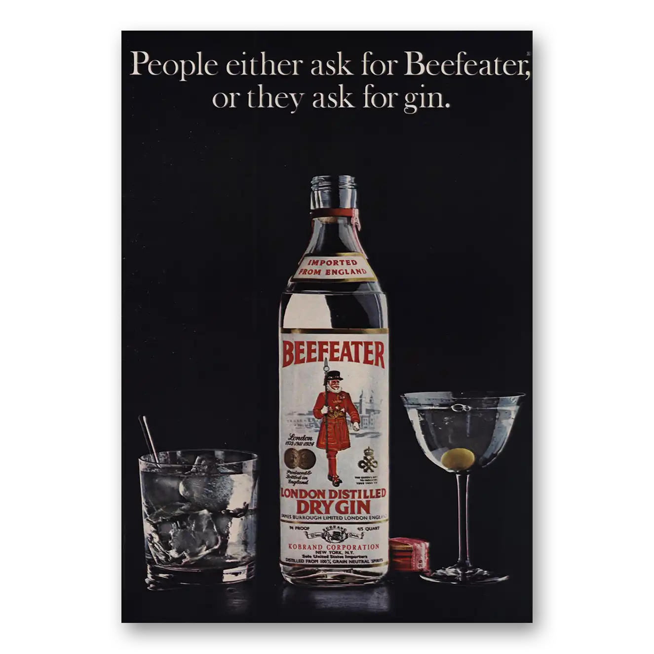 1973 Beefeater People Either Ask for Beefeater or They Ask for Gin Vintage Magazine Print Ad