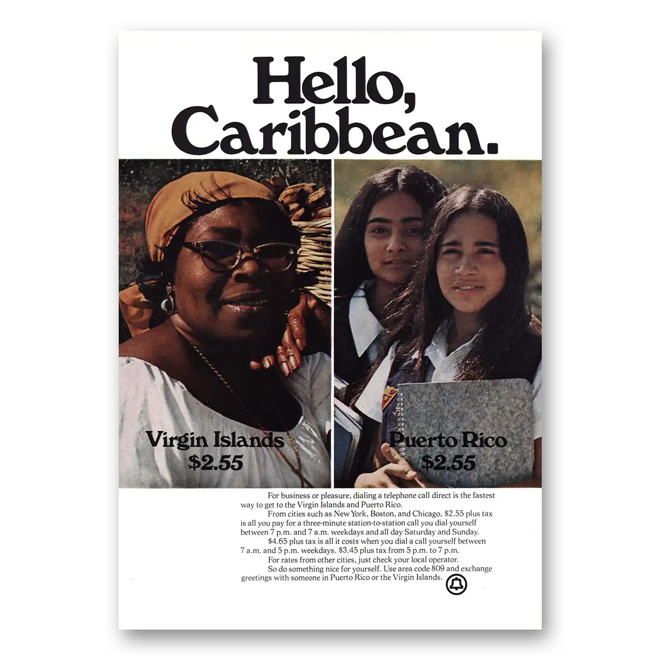 1973 Bell Telephone Hello Caribbean Vintage Magazine Print Ad