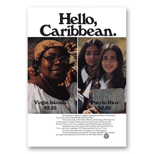 1973 Bell Telephone Hello Caribbean Vintage Magazine Print Ad