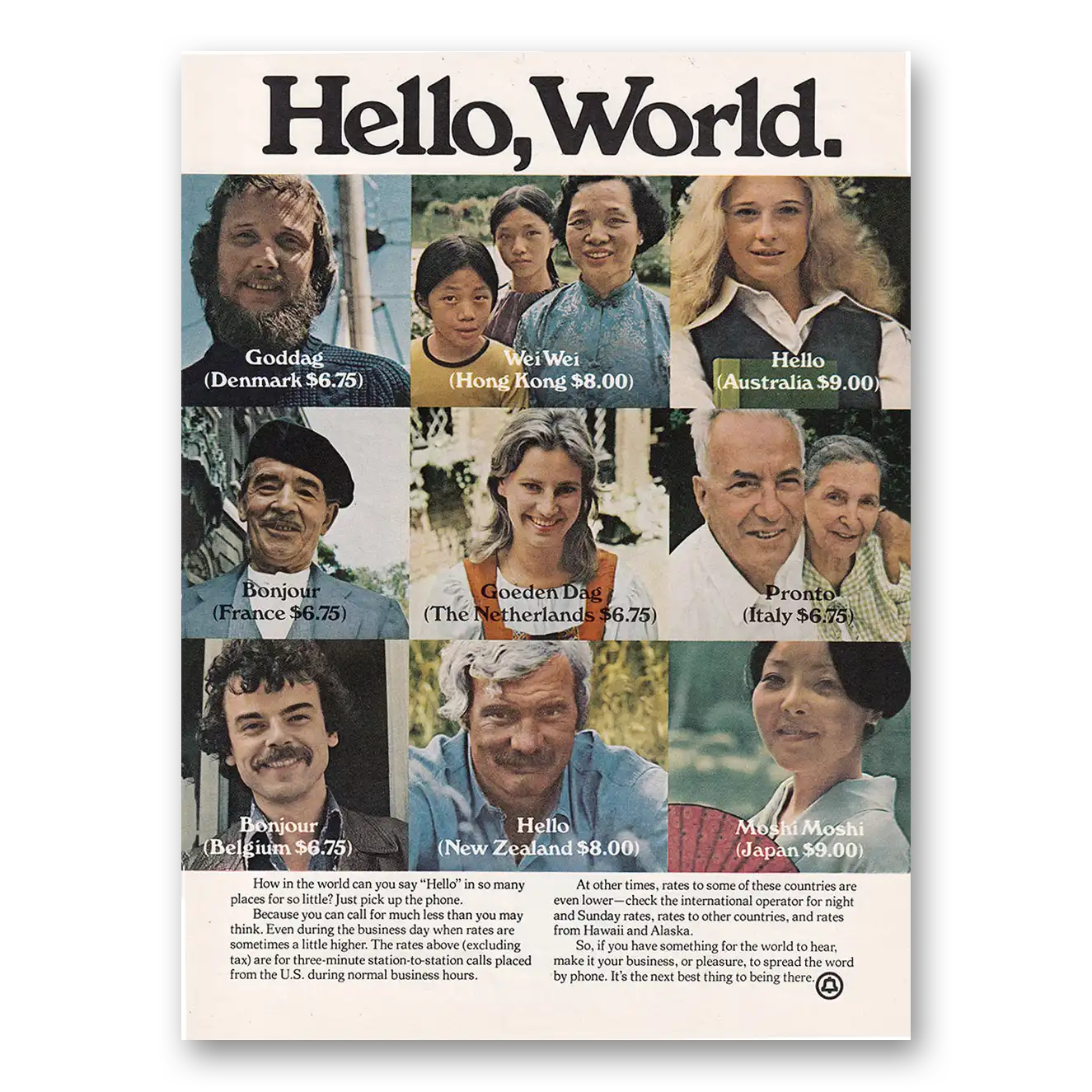 1973 Bell Telephone Hello World Vintage Magazine Print Ad