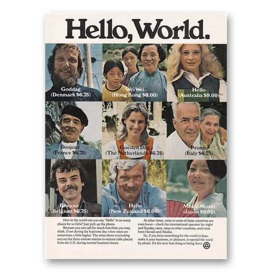 1973 Bell Telephone Hello World Vintage Magazine Print Ad