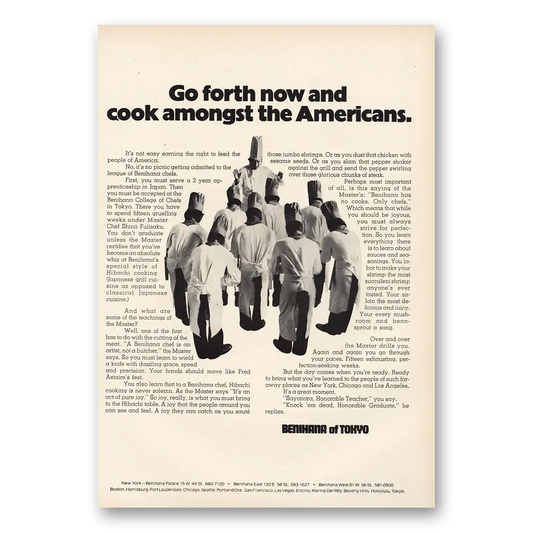 1973 Benihana of Tokyo Go Forth Cook Amongst Americans Vintage Magazine Print Ad