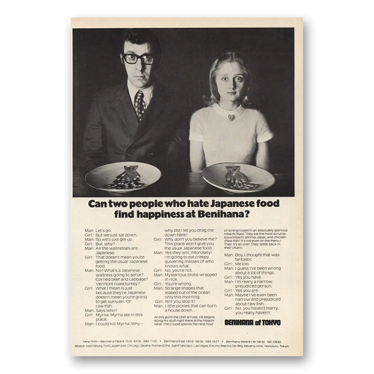 1973 Benihana of Tokyo Can Two People Who Hate Japanese Food Vintage Magazine Print Ad