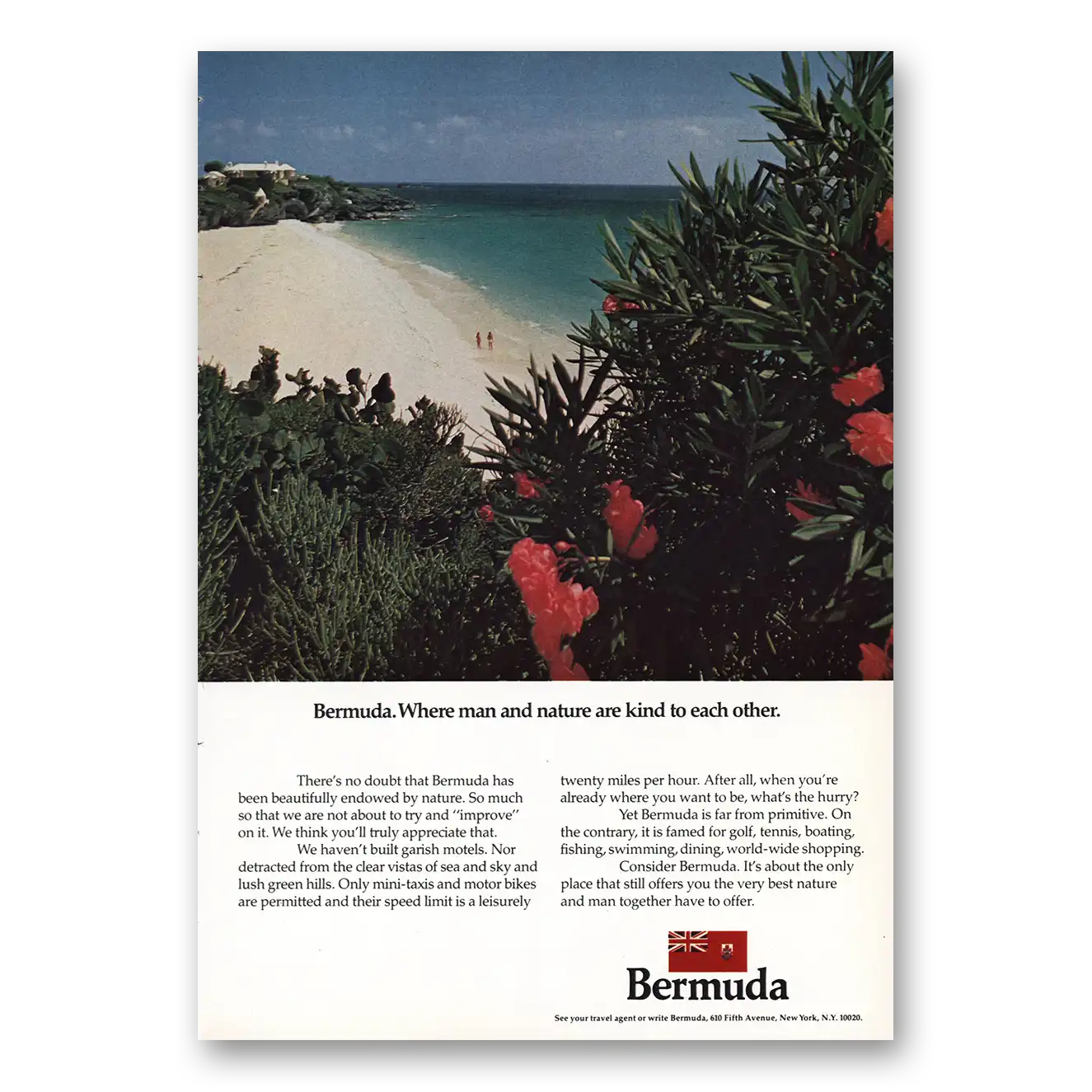 1973 Bermuda Man Nature Kind To Each Other Vintage Magazine Print Ad