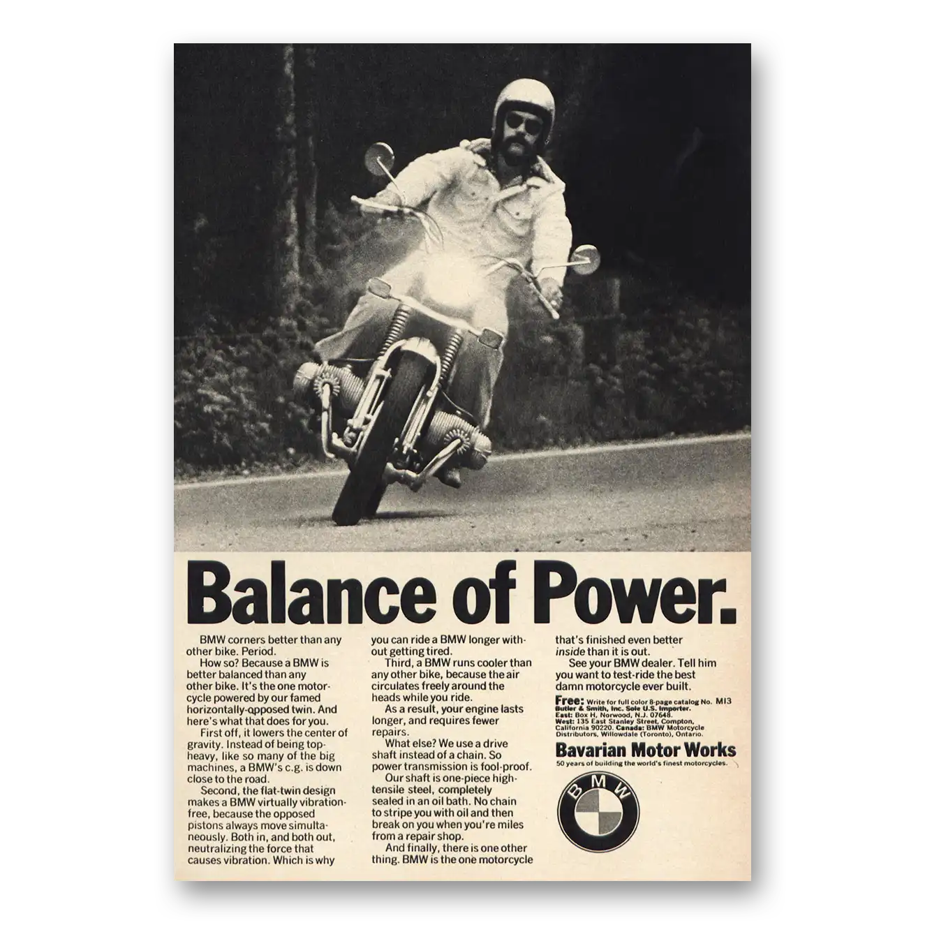 1973 BMW Motorcycles Balance of Power Vintage Magazine Print Ad