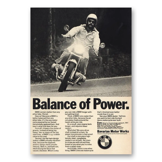 1973 BMW Motorcycles Balance of Power Vintage Magazine Print Ad