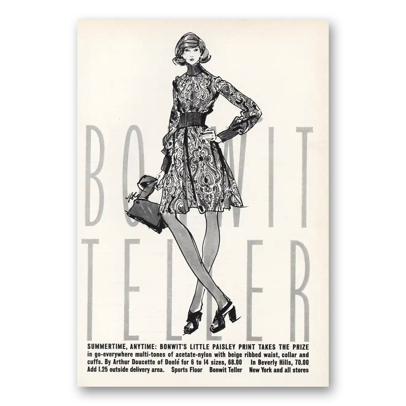 1973 Bonwit Teller Little Paisley Print Vintage Magazine Print Ad