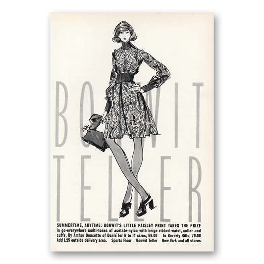 1973 Bonwit Teller Little Paisley Print Vintage Magazine Print Ad