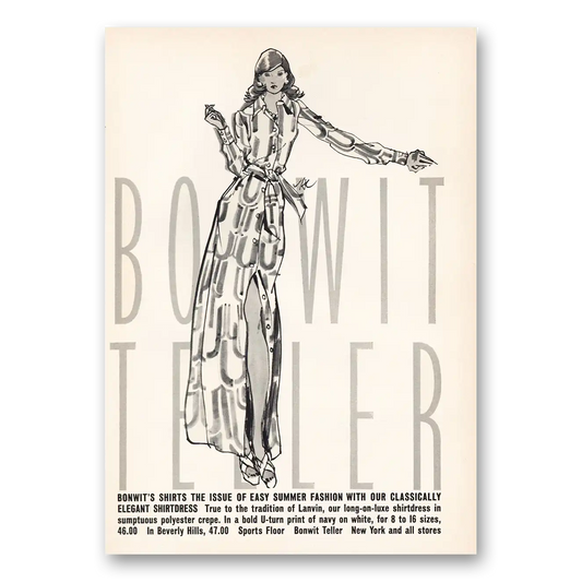 1973 Bonwit Teller Shirts the Issue Vintage Magazine Print Ad