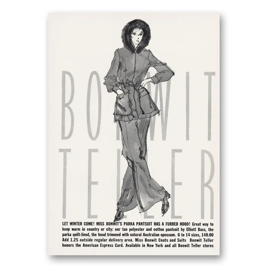 1973 Bonwit Teller Let Winter Come Parka Pantsuit Vintage Magazine Print Ad