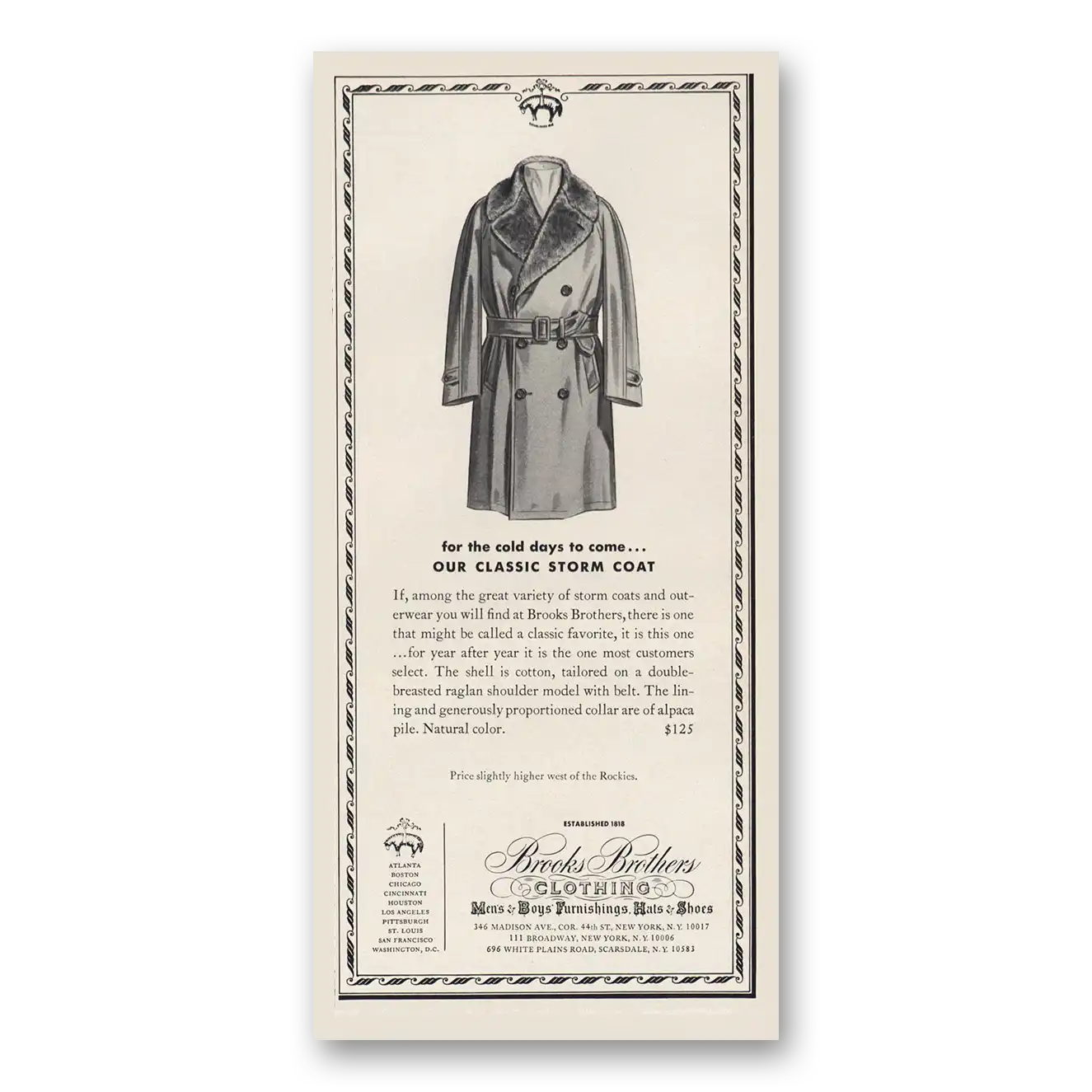 1973 Brooks Brothers Our Classic Storm Coat Vintage Magazine Print Ad