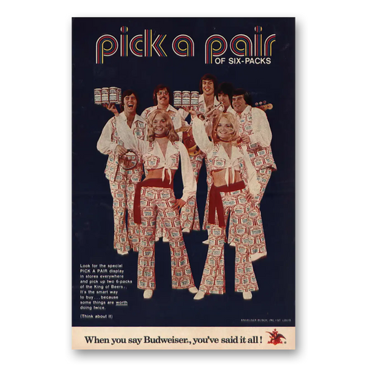 1973 Budweiser Beer Pick Pair Six Packs Vintage Magazine Print Ad