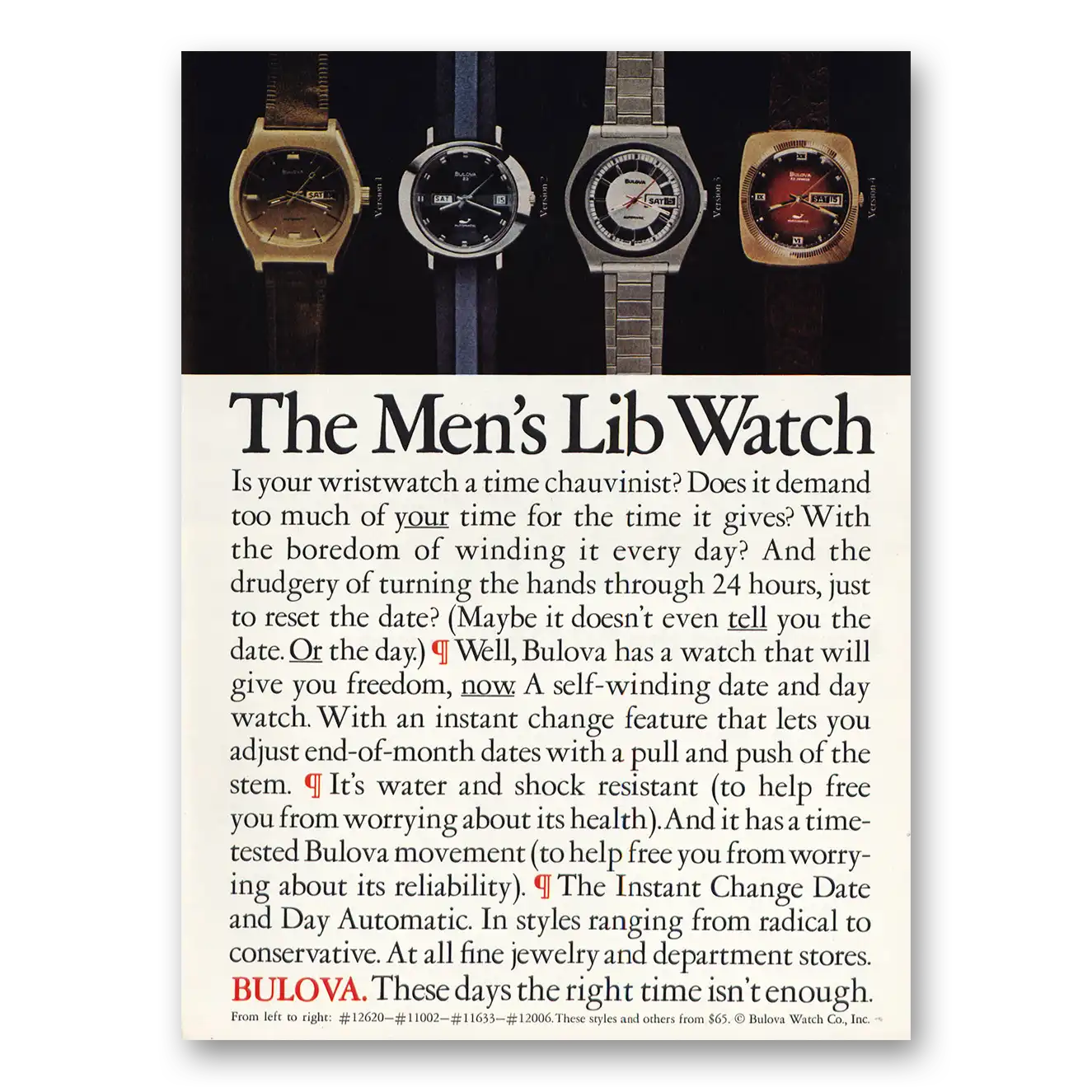 1973 Bulova Watch Mens Lib Watch Time Chauvinist Vintage Magazine Print Ad