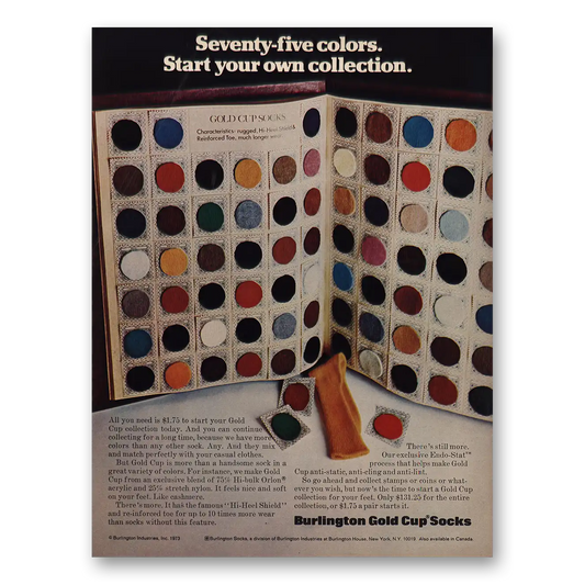 1973 Burlington Socks Seventy Five Colors Vintage Magazine Print Ad