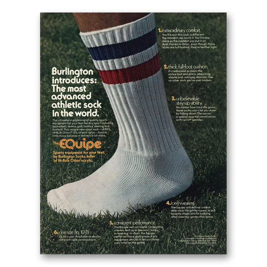 1973 Burlington Socks Equipe Socks Most Advanced Athletic Sock Vintage Magazine Print Ad