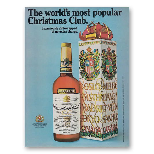 1973 Canadian Club Worlds Most Popular Christmas Club Vintage Magazine Print Ad