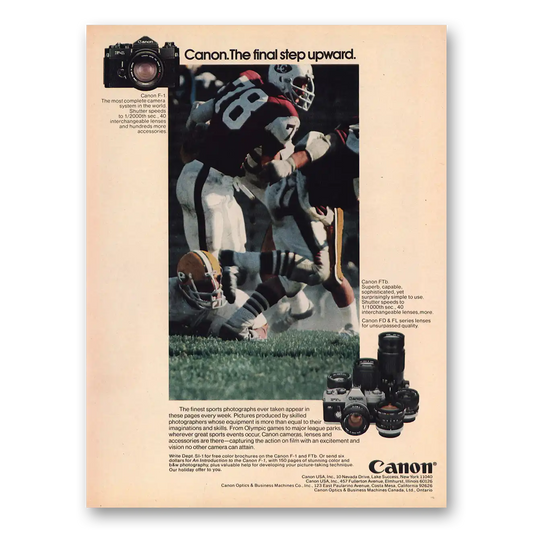 1973 Canon Camera F1 Camera Final Step Upward Football Vintage Magazine Print Ad