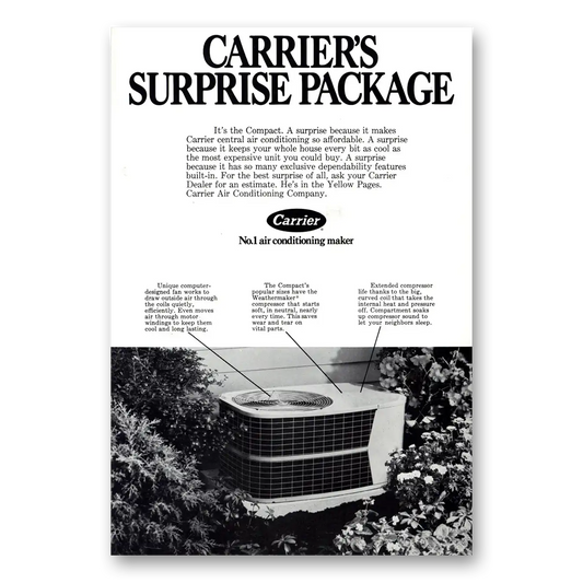 1973 Carrier Air Conditioning Surprise Package Vintage Magazine Print Ad