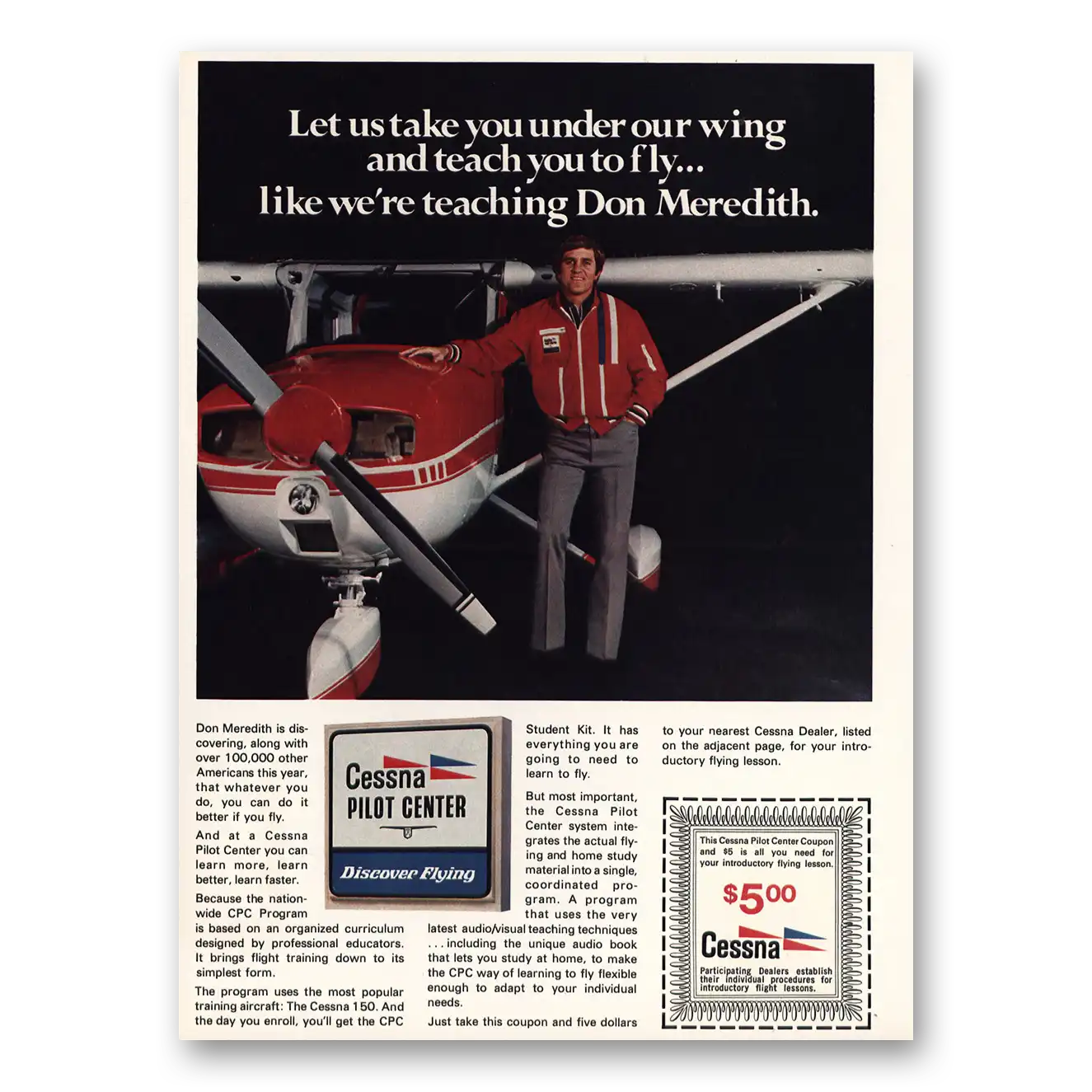 1973 Cessna Pilot Center Don Meredith Vintage Magazine Print Ad