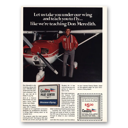 1973 Cessna Pilot Center Don Meredith Vintage Magazine Print Ad