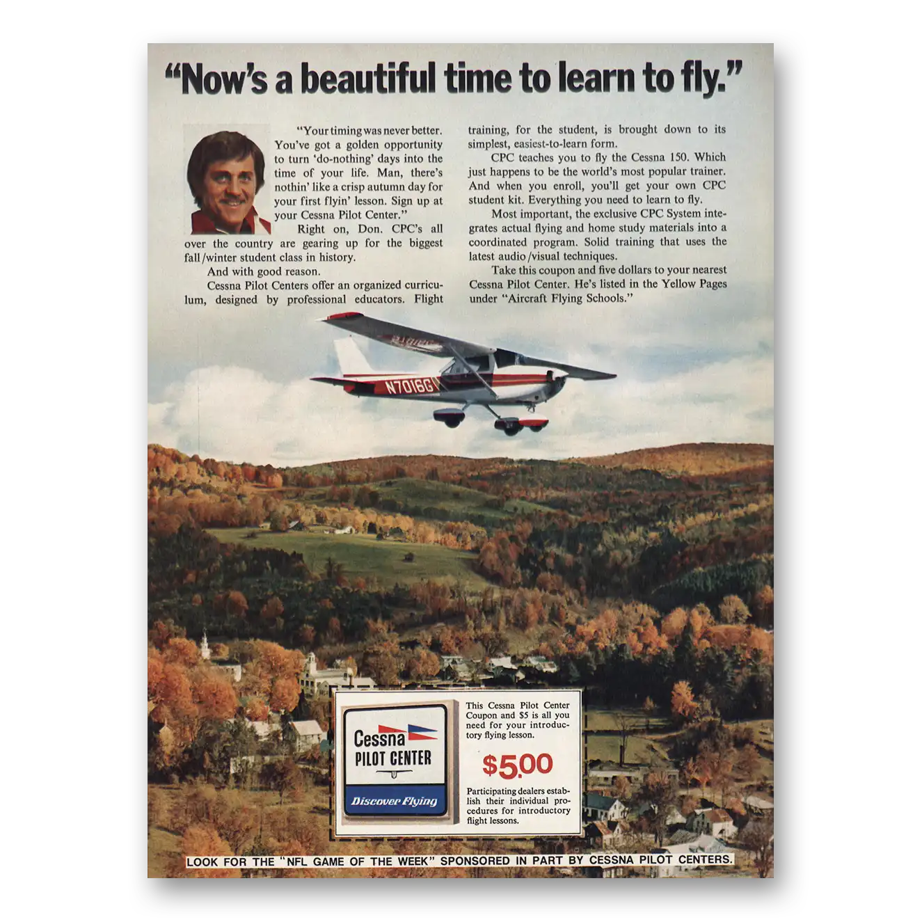 1973 Cessna Pilot Center Beautiful Time Learn To Fly Vintage Magazine Print Ad