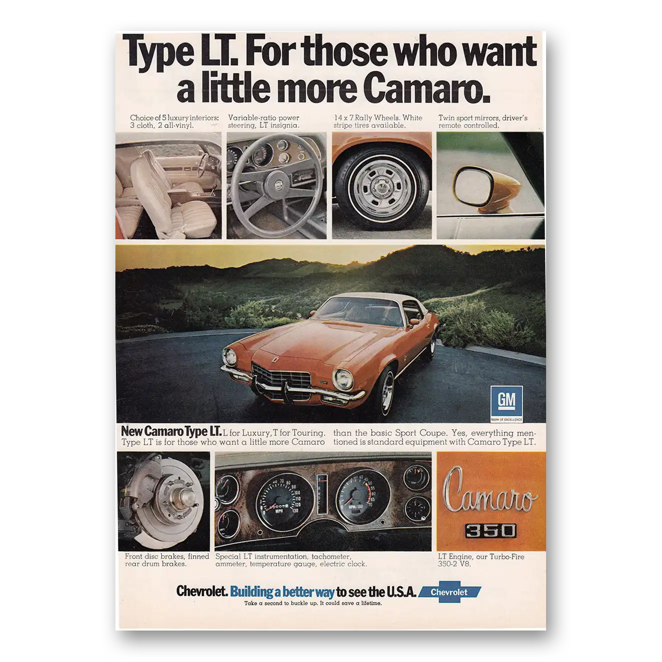 1973 Chevrolet Camaro Those Who Want a Little More Vintage Magazine Print Ad