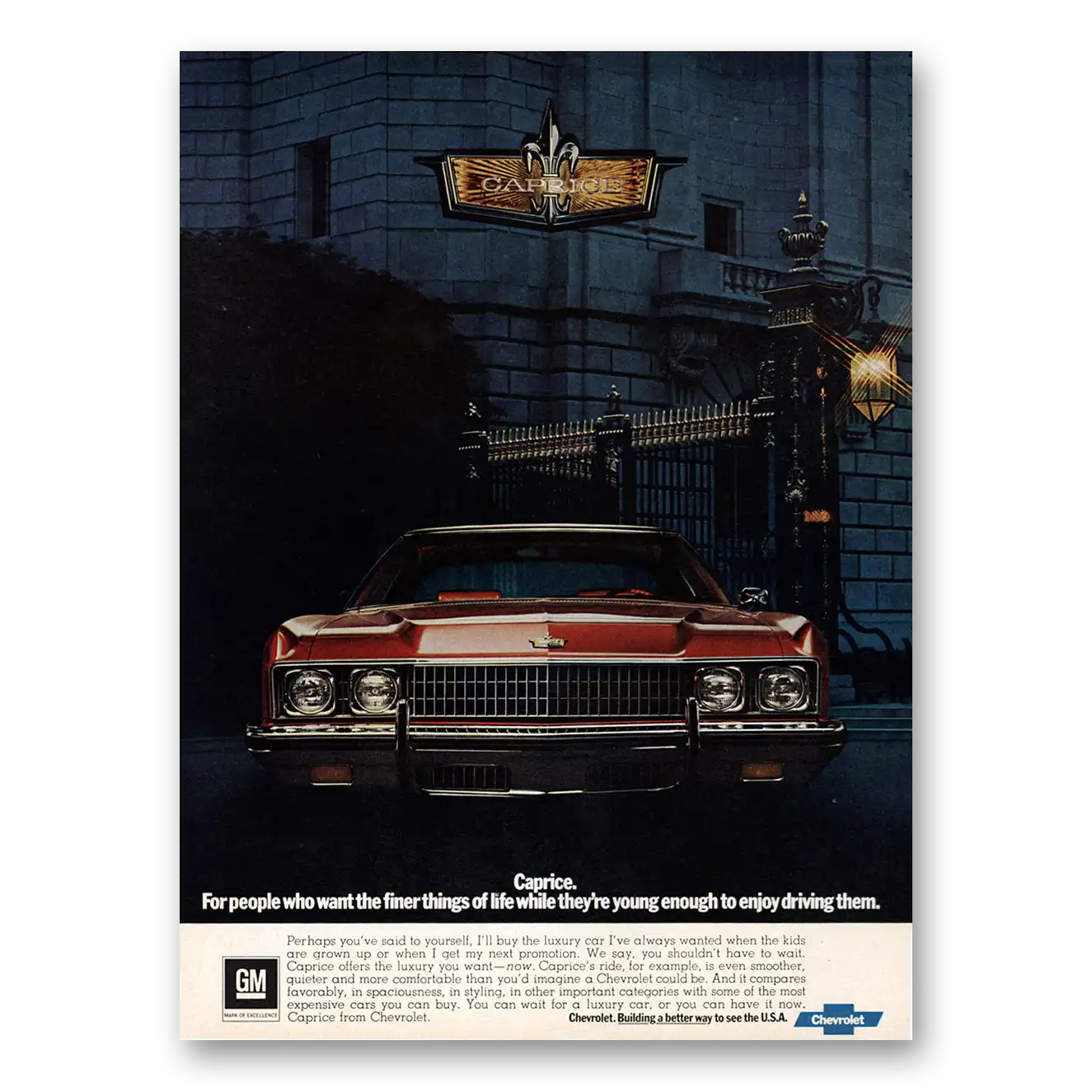 1973 Chevrolet Caprice People Who Want Finer Things Vintage Magazine Print Ad