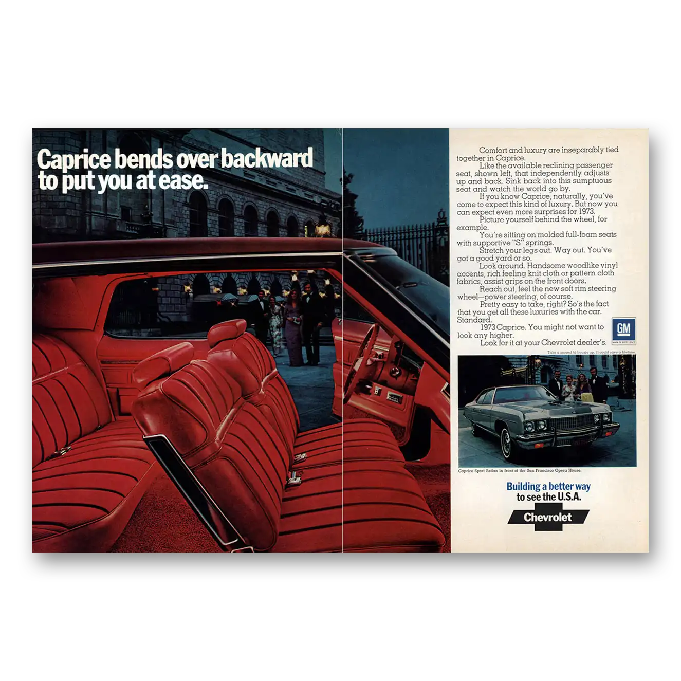 1973 Chevrolet Caprice Bends Over Backward Vintage Magazine Print Ad