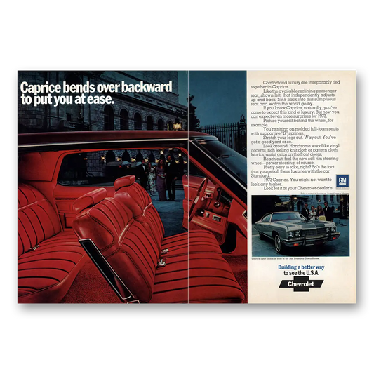 1973 Chevrolet Caprice Bends Over Backward Vintage Magazine Print Ad