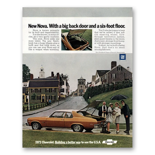 1973 Chevrolet Nova Big Back Door Six Foot Floor Vintage Magazine Print Ad