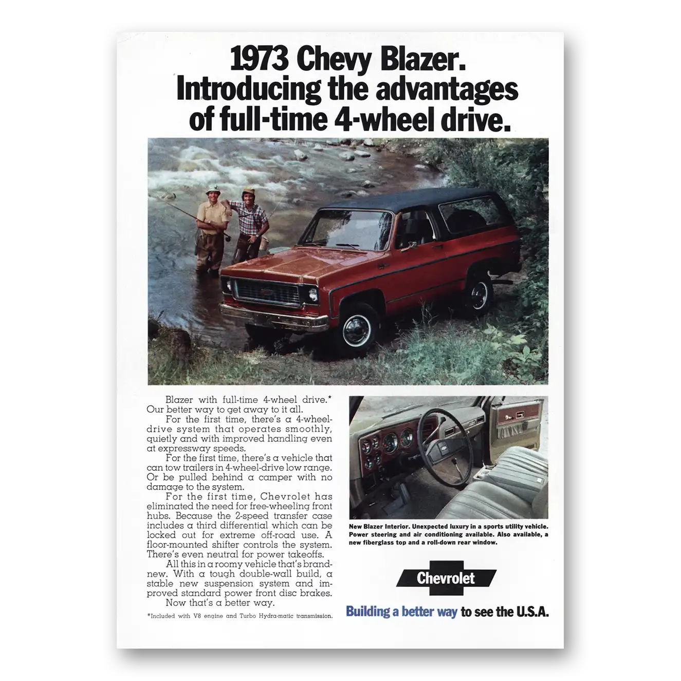 1972 Chevrolet Blazer Advantages of Full Time 4 Wheel Drive Vintage Magazine Print Ad