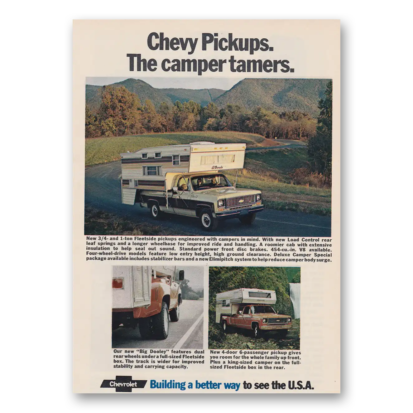 1973 Chevrolet Custom Camper Camper Tamers Vintage Magazine Print Ad