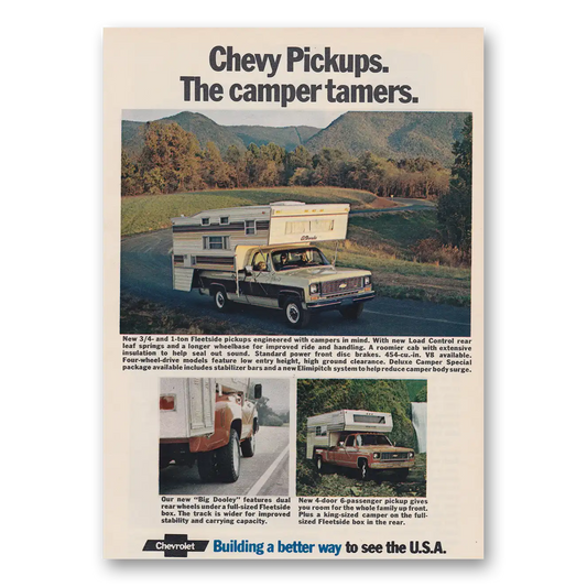 1973 Chevrolet Custom Camper Camper Tamers Vintage Magazine Print Ad