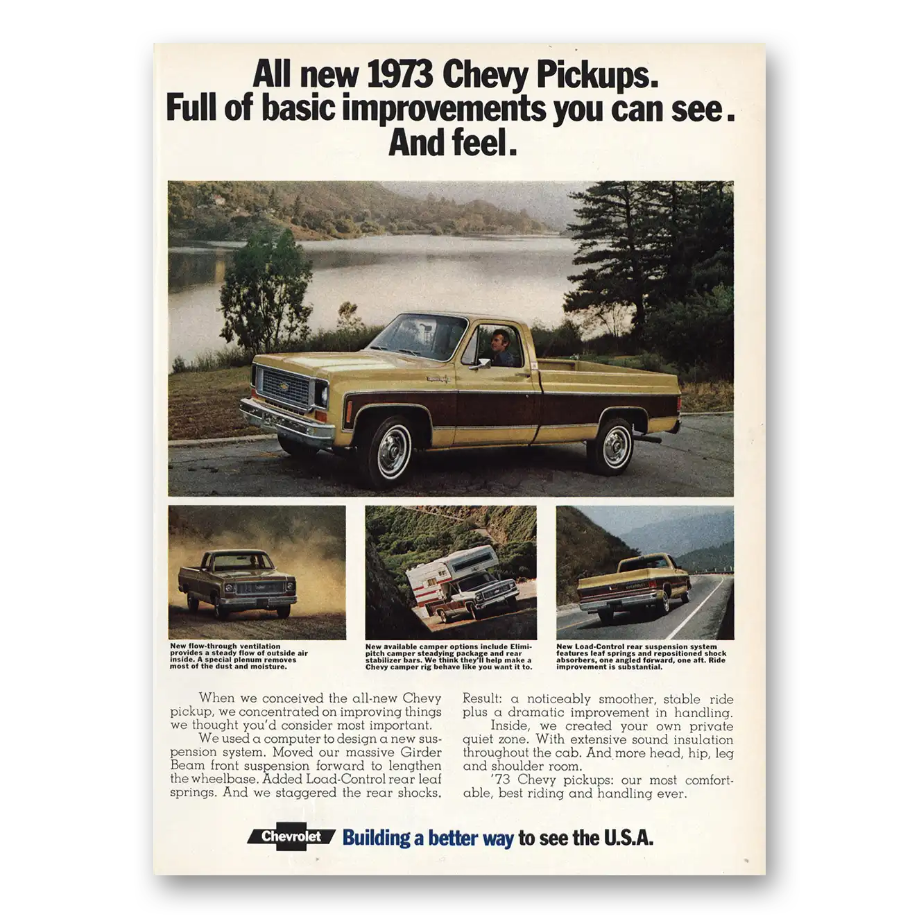 1973 Chevrolet Pickup Full of Basic Improvements Vintage Magazine Print Ad