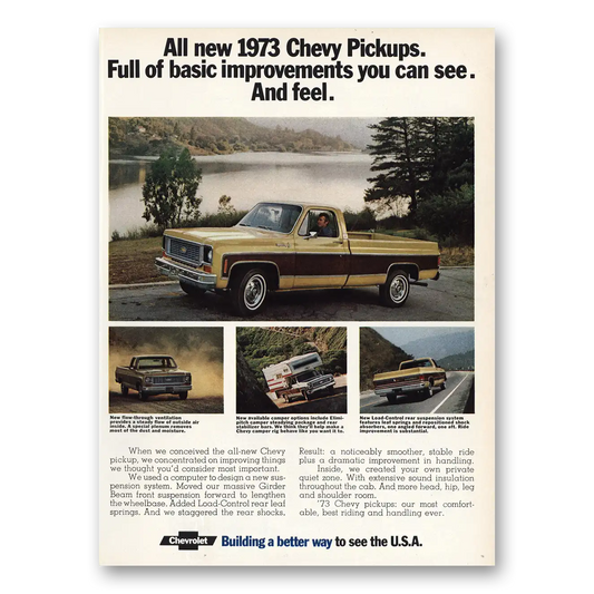 1973 Chevrolet Pickup Full of Basic Improvements Vintage Magazine Print Ad