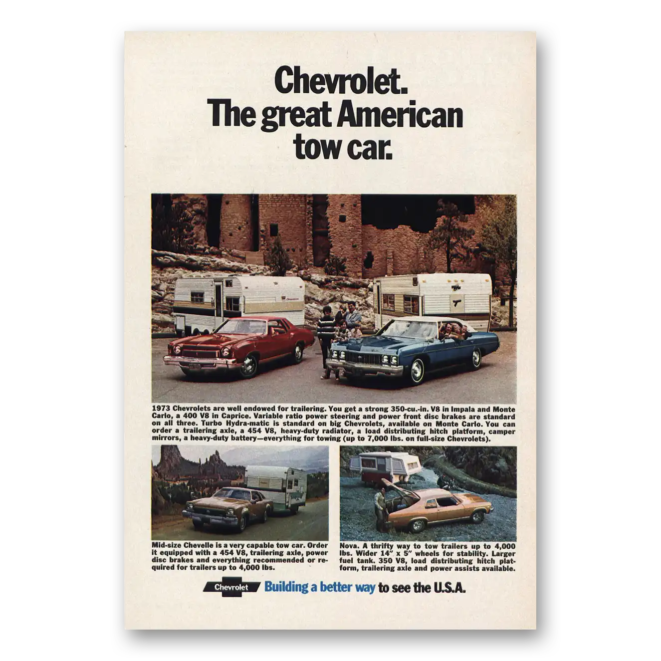 1973 Chevrolet Great American Tow Car Vintage Magazine Print Ad