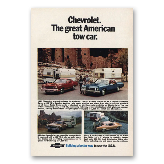 1973 Chevrolet Great American Tow Car Vintage Magazine Print Ad