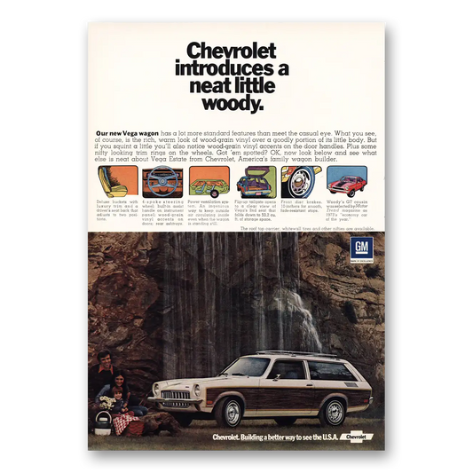 1973 Chevrolet Vega Neat Little Woody Vintage Magazine Print Ad