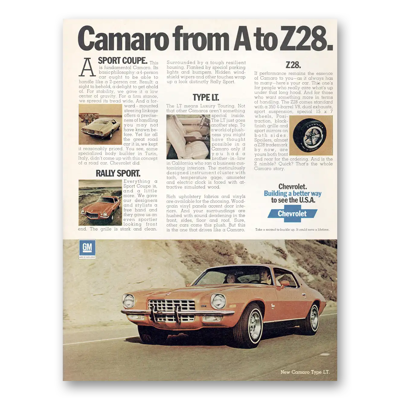 1973 Chevrolet Camaro From A to Z28 Vintage Magazine Print Ad