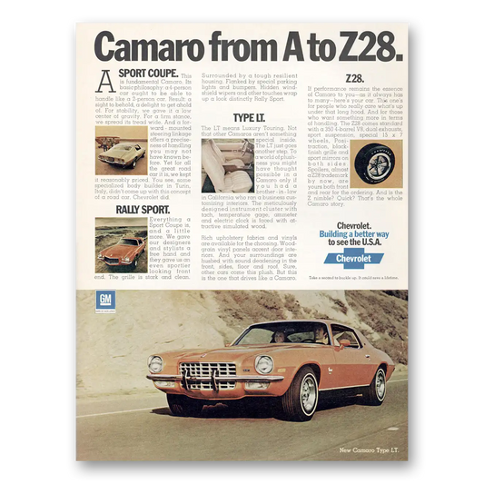 1973 Chevrolet Camaro From A to Z28 Vintage Magazine Print Ad