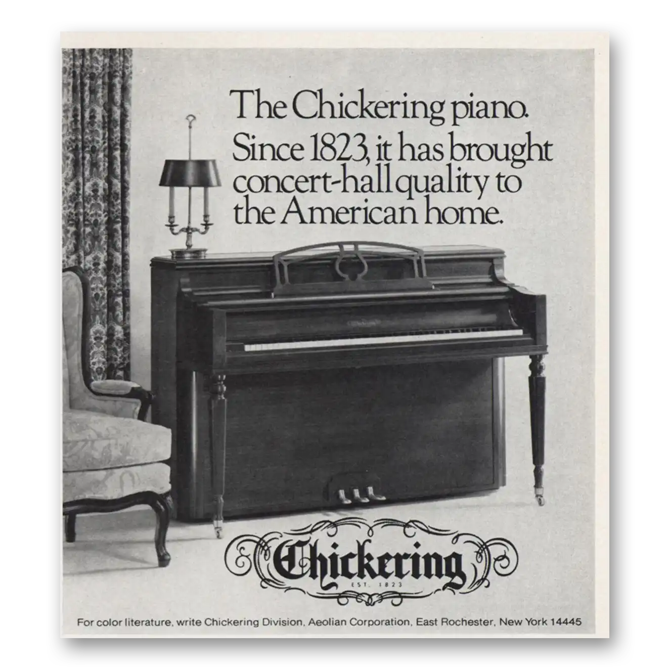 1973 Chickering Piano Concert Hall Quality Vintage Magazine Print Ad