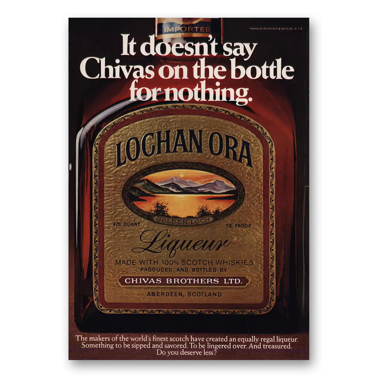 1973 Lochan Ora Liqueur Doesn’t Say Chivas On the Bottle Vintage Magazine Print Ad