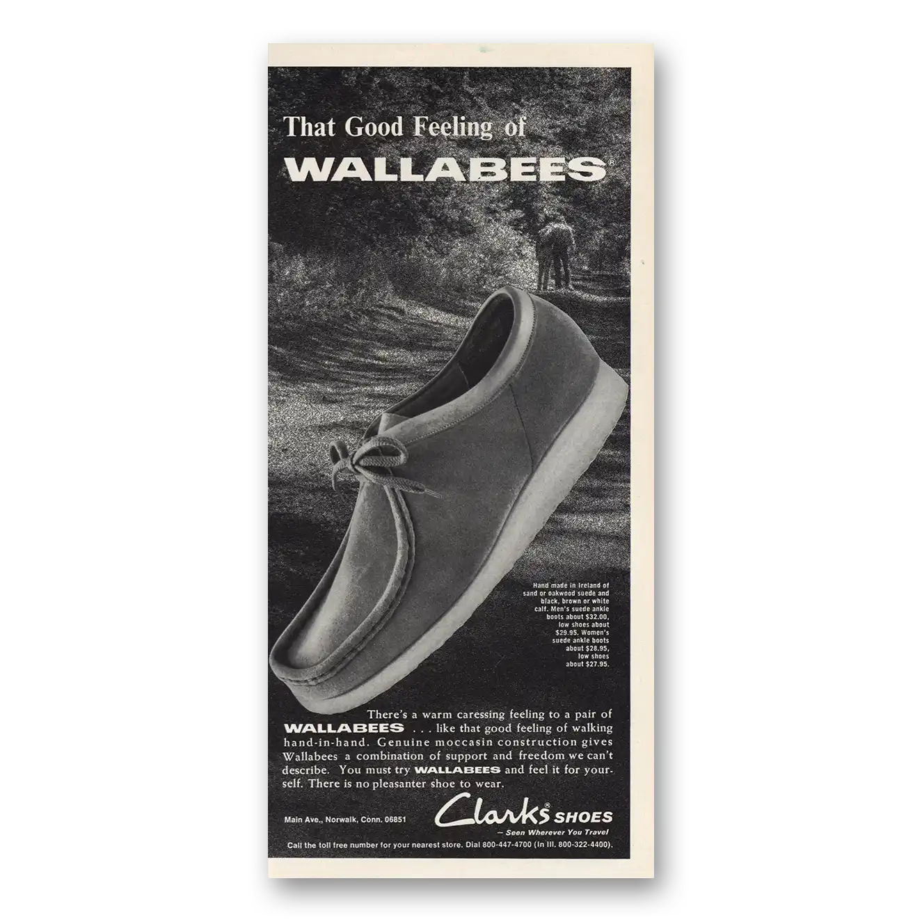 1973 Clarks Shoes Good Feeling Wallabeees Vintage Magazine Print Ad