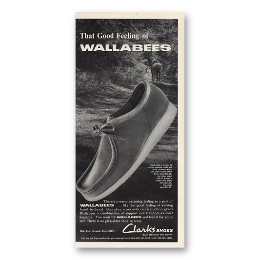 1973 Clarks Shoes Good Feeling Wallabeees Vintage Magazine Print Ad