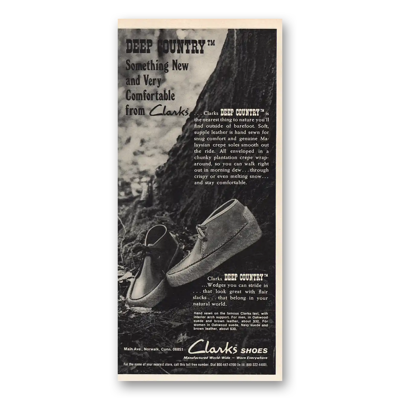 1973 Clarks Shoes Deep Country Vintage Magazine Print Ad