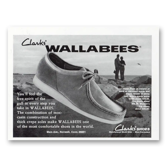 1973 Clarks Shoes Wallabees Feel the Free Spirit Vintage Magazine Print Ad