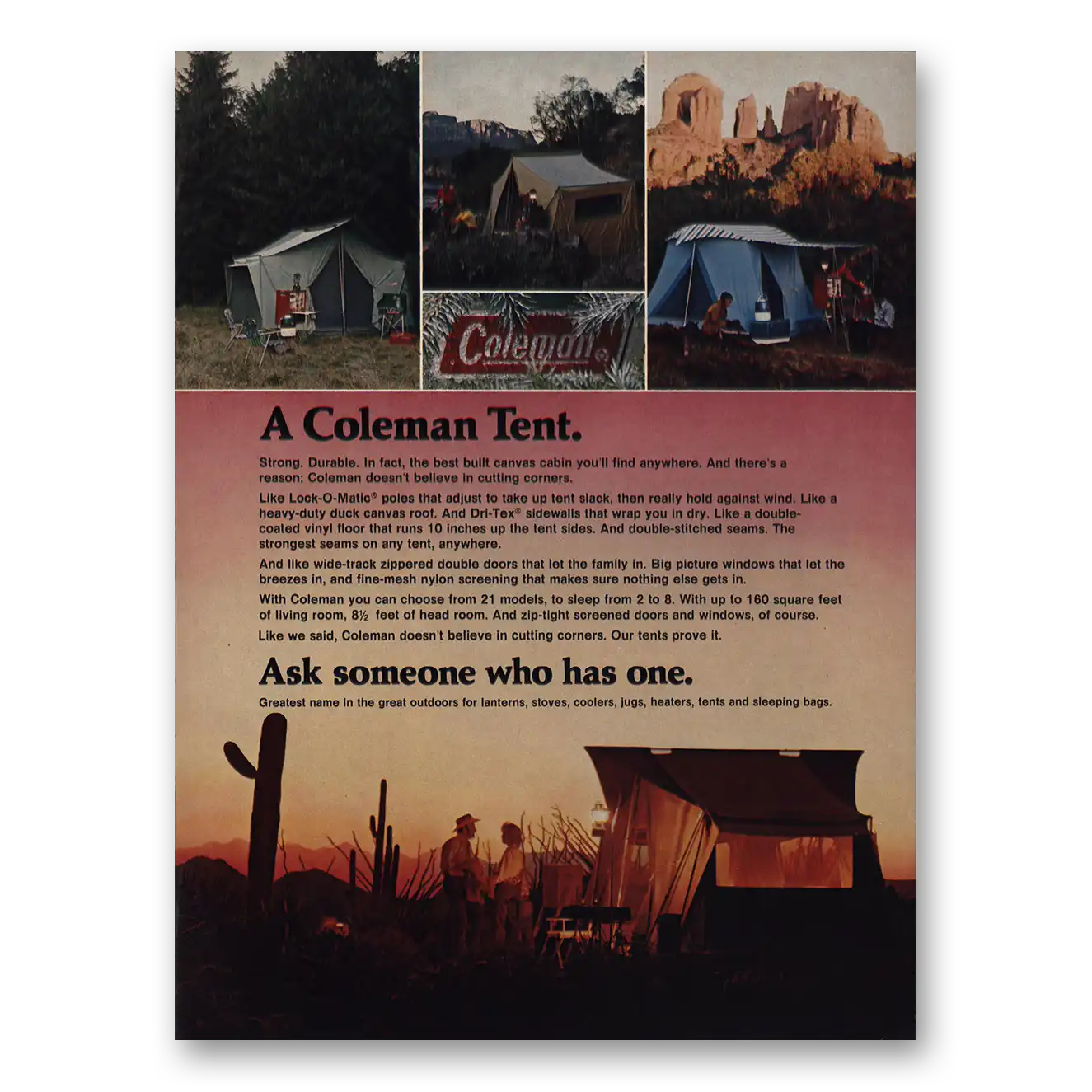 1973 Coleman Tent Ask Someone Who Has One Vintage Magazine Print Ad