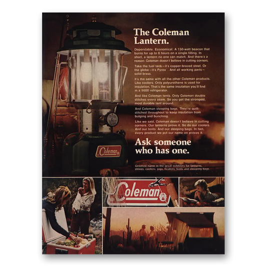 1973 Coleman Lantern Ask Someone Who Has One Vintage Magazine Print Ad