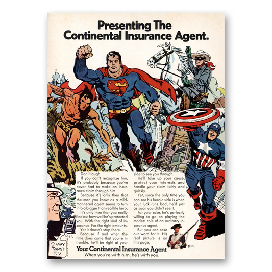 1973 Continental Insurance Superman Lone Ranger Vintage Magazine Print Ad